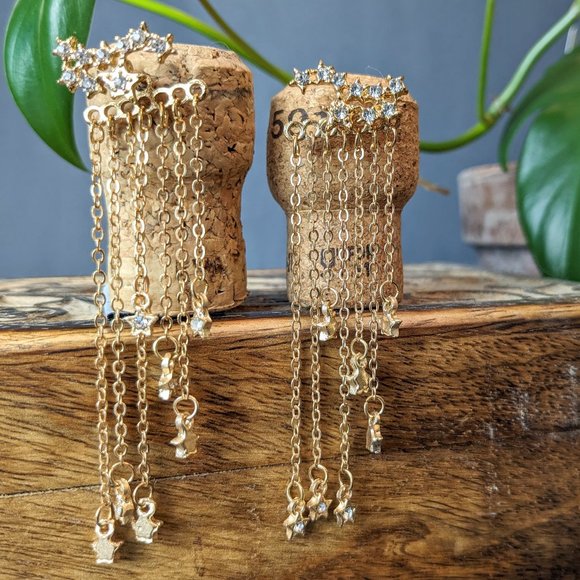 Celestial Golden Dangly Ear Jacket Earrings - Picture 2 of 16